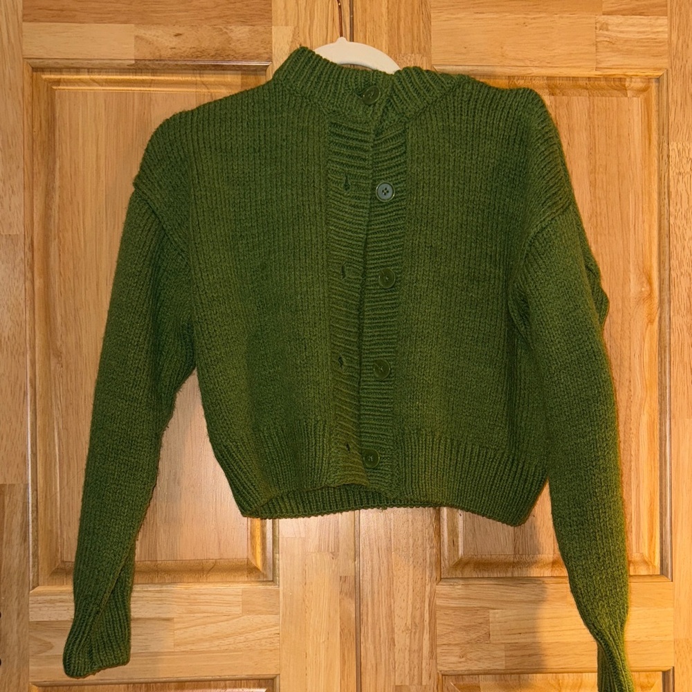 Olive Green Button-Up Women Sweater